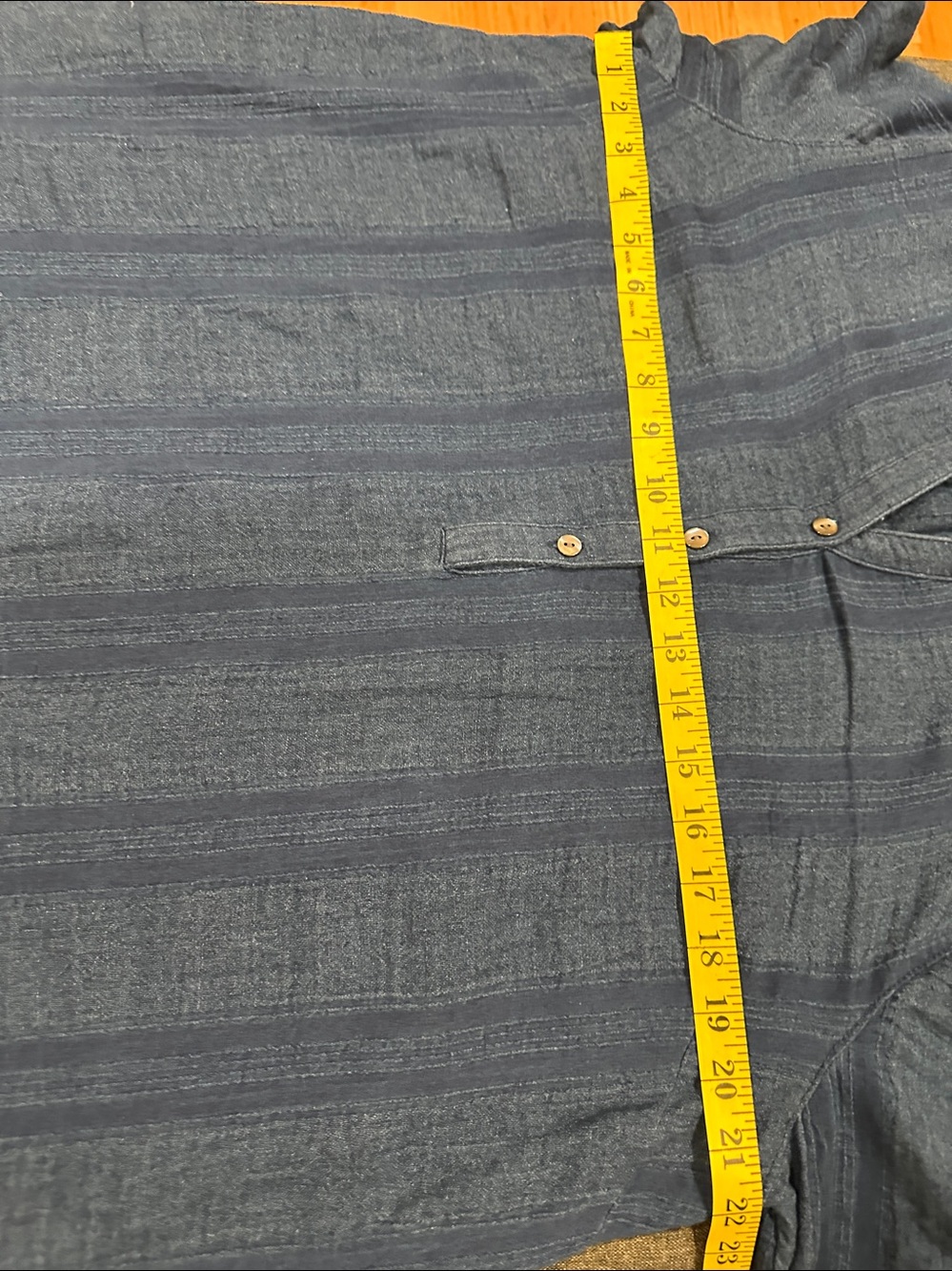 Pure Jill 100% Cotton Women's Indigo Blue Textured Henley Tunic - Picture 8 of 9